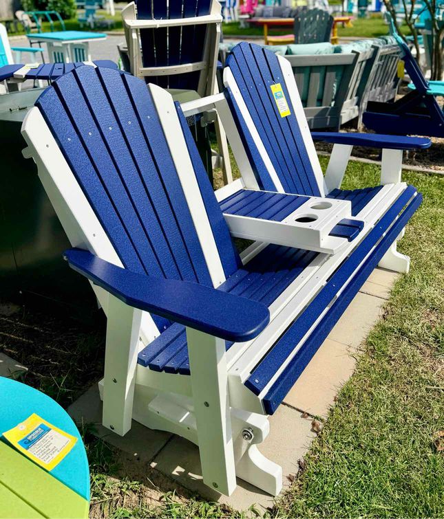 5' Adirondack Settee Glider- Patriot Blue & White