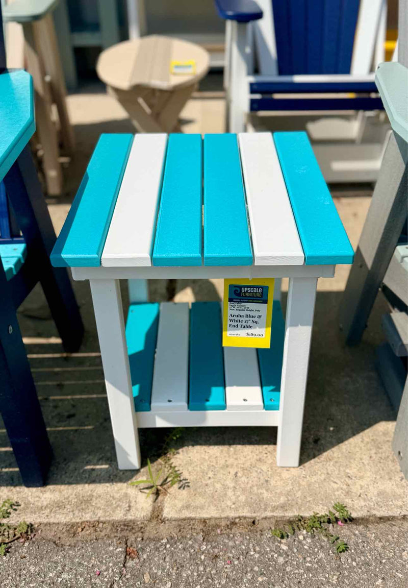 17" Sq. End Table- Aruba Blue & White
