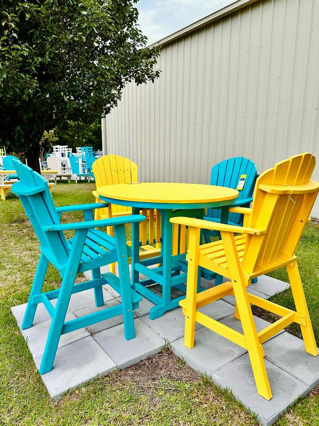 48" Round  Bar Height Table- Yellow & Aruba Blue