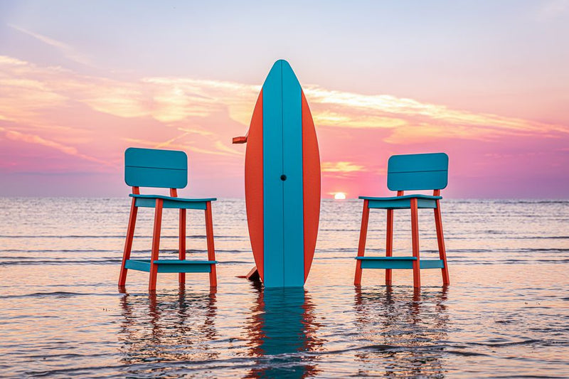 Surf Table Bar Height Chair- Orange & Aruba Blue