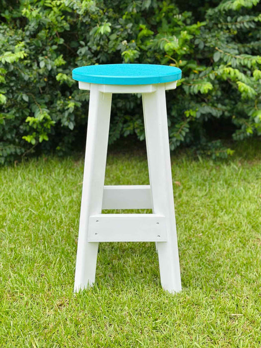 14" Round Bar Stool- Aruba Blue & White