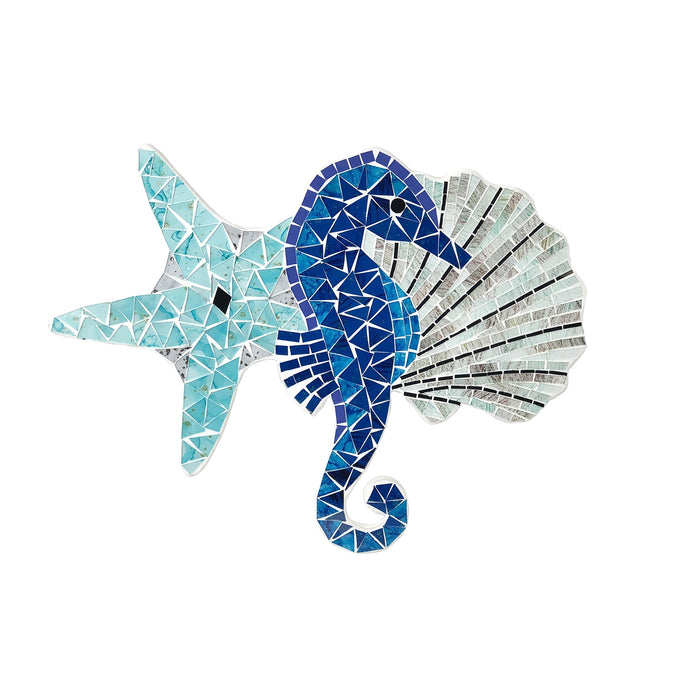 Wood Mosaic Seahorse Shell Wall Plaque