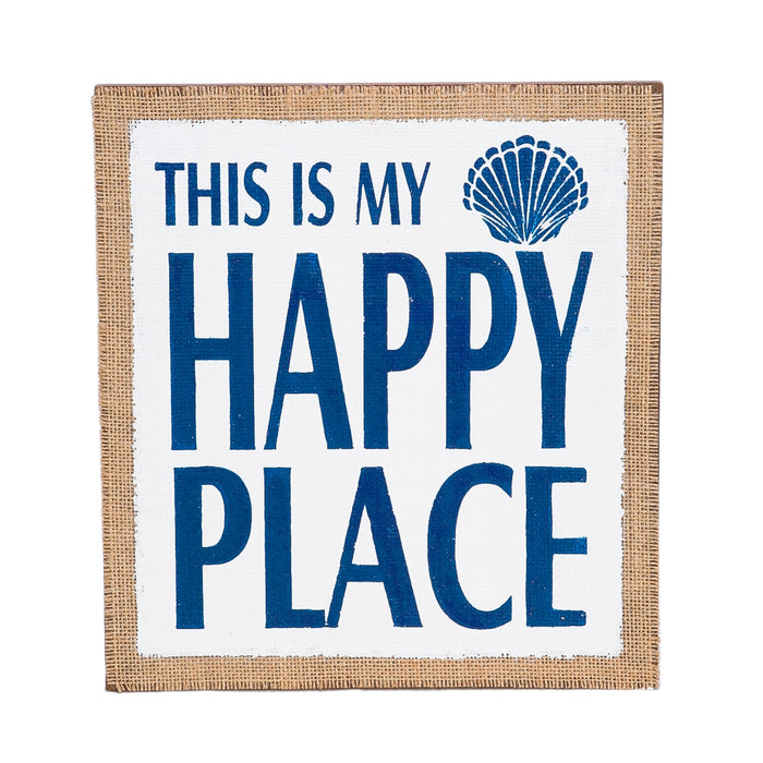 Happy Place Burlap Plaque