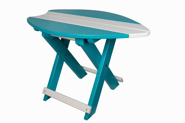 Folding Surfboard End Table- White & Aruba Blue