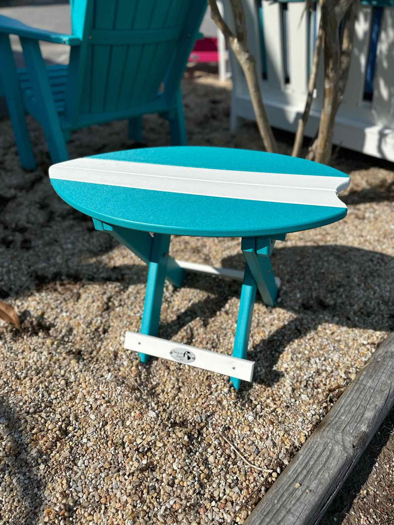 Folding Surfboard End Table- White & Aruba Blue
