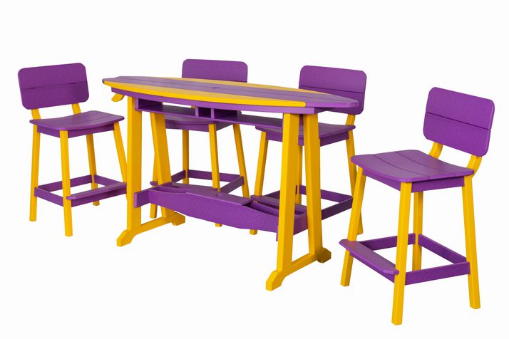 6' Surfboard Bar Height Table- Yellow & Purple