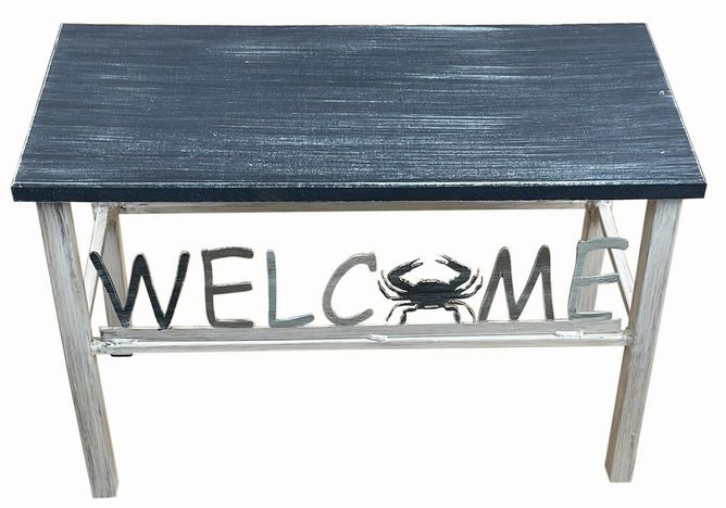 24" Wooden Top Welcome Bench- Crab