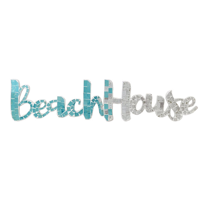 Wood Mosaic Beach House Wall Plaque