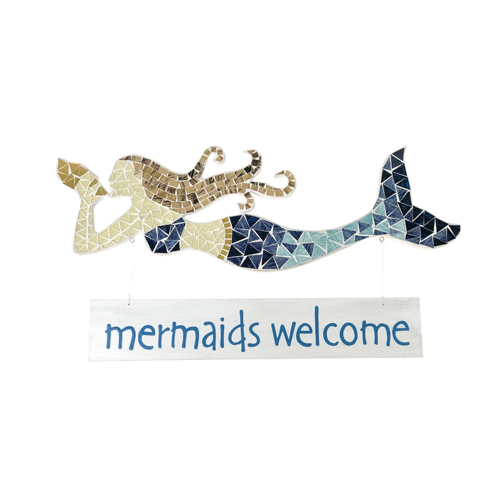 Wood Mosaic Mermaids Welcome Wall Plaque