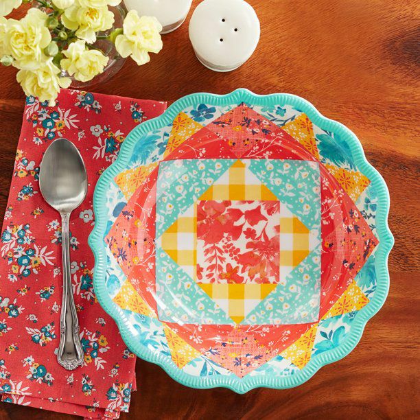 Pioneer Woman Patchwork Medley Bowl- Teal