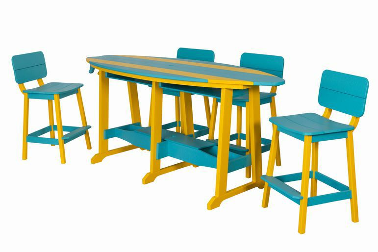 8' Surfboard Bar Height Table- Yellow & Aruba Blue