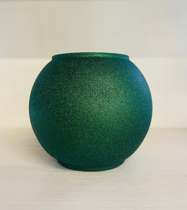 Glass Bubble Vase- Dark Green Glitter Blast