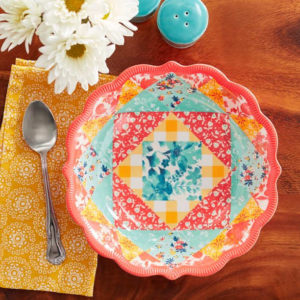 Pioneer Woman Patchwork Medley Bowl- Coral