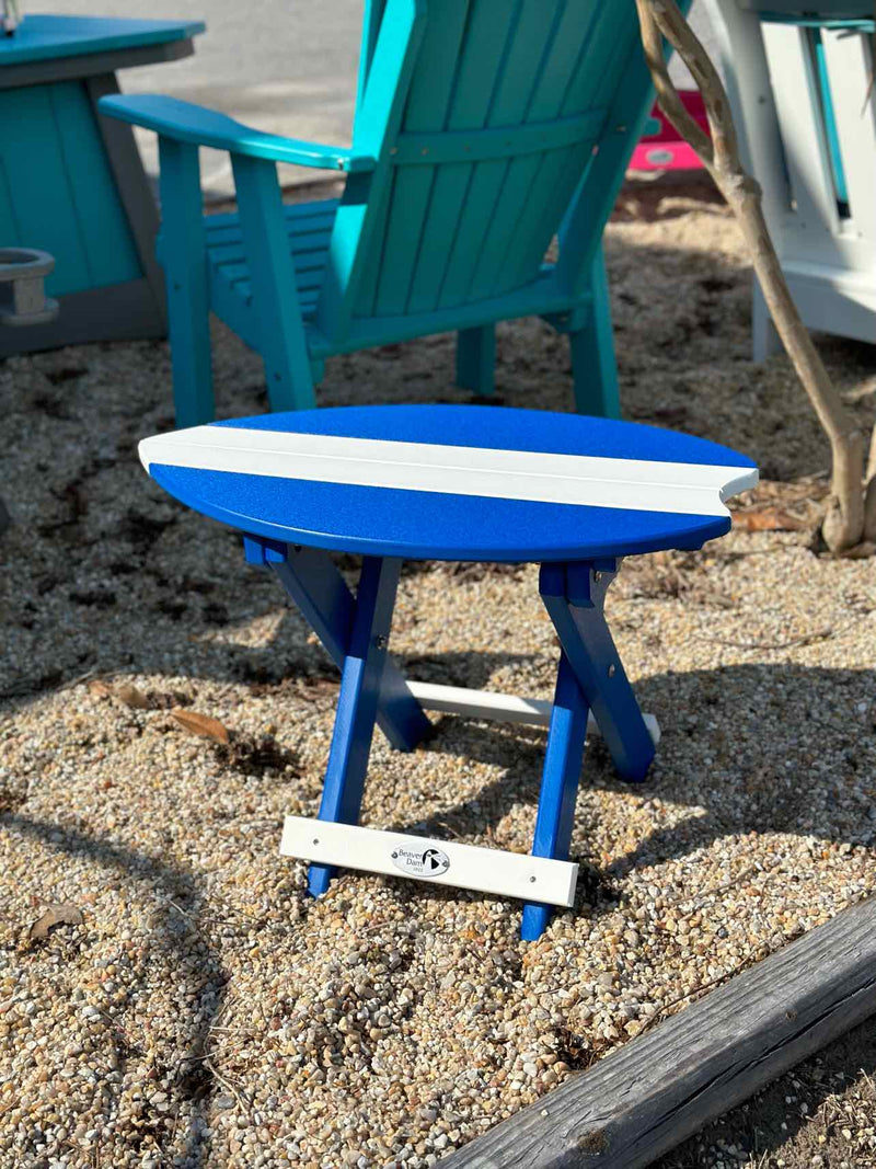Folding Surfboard End Table- White & Bright Blue