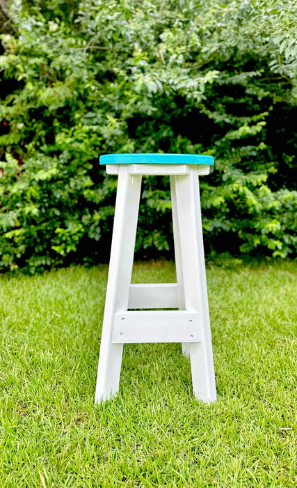 14" Round Bar Stool- Aruba Blue & White