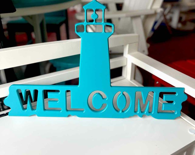 Lighthouse Welcome Sign- Aruba Blue