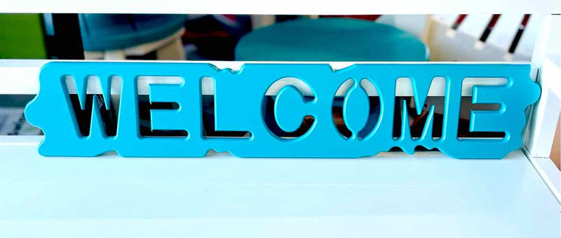 Poly Cut Out Welcome Sign- Aruba Blue