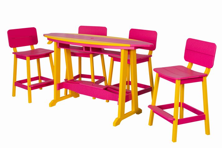 6' Surfboard Bar Height Table- Yellow & Pink