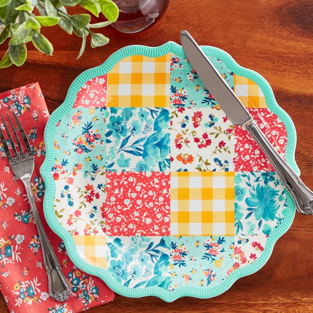 Pioneer Woman Patchwork Medley Plate- Teal