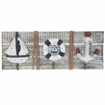 Nautical Wood Wall Decor with Hooks
