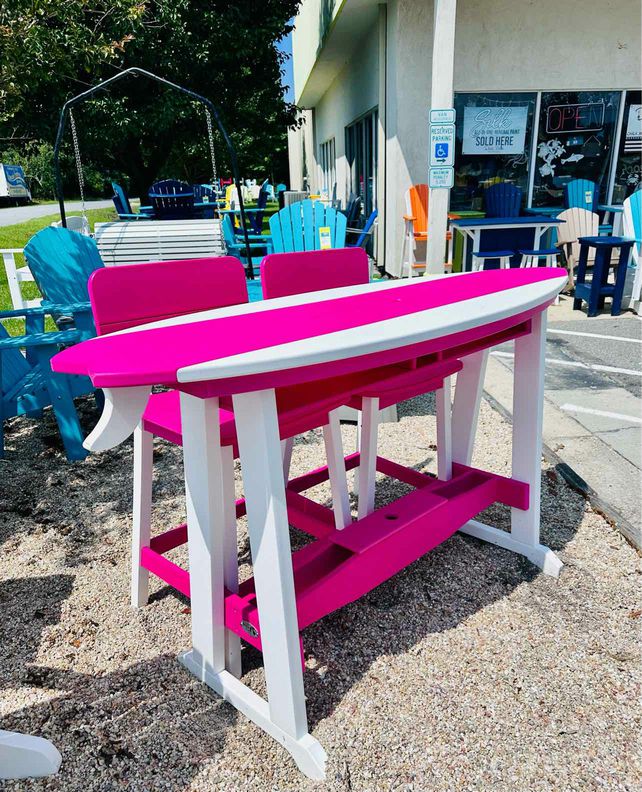 6' Surfboard Bar Height Table- White & Pink