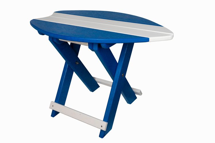 Folding Surfboard End Table- White & Bright Blue