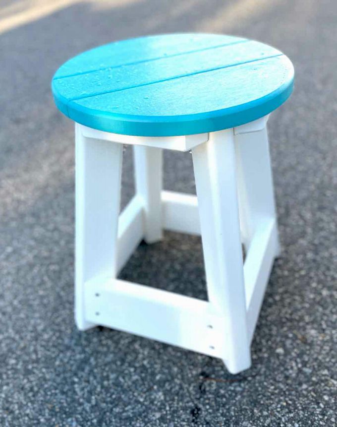 14" Round Dining Stool- Aruba Blue & White