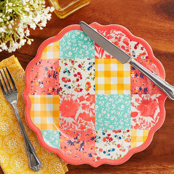 Pioneer Woman Patchwork Medley Plate- Coral