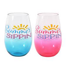 30 oz. Stemless Wine Glass- Summer Sippin