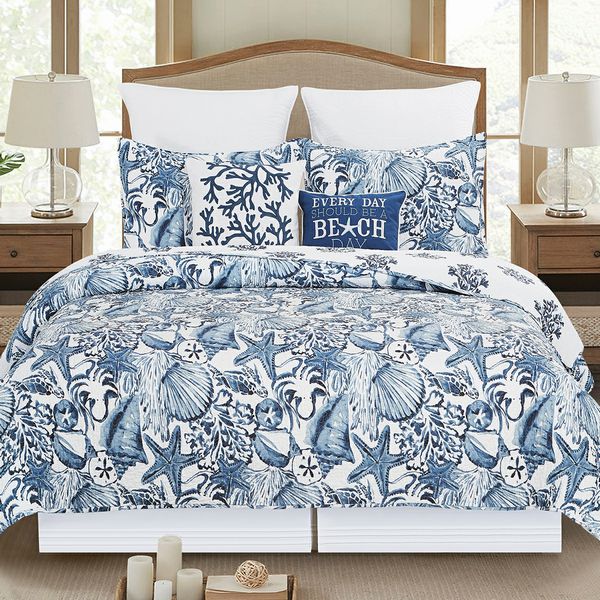 Blue Coast Shells Quilt Set- Twin