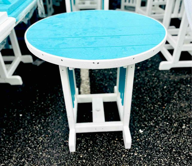 33" Round Dining Height Table- Aruba Blue & White