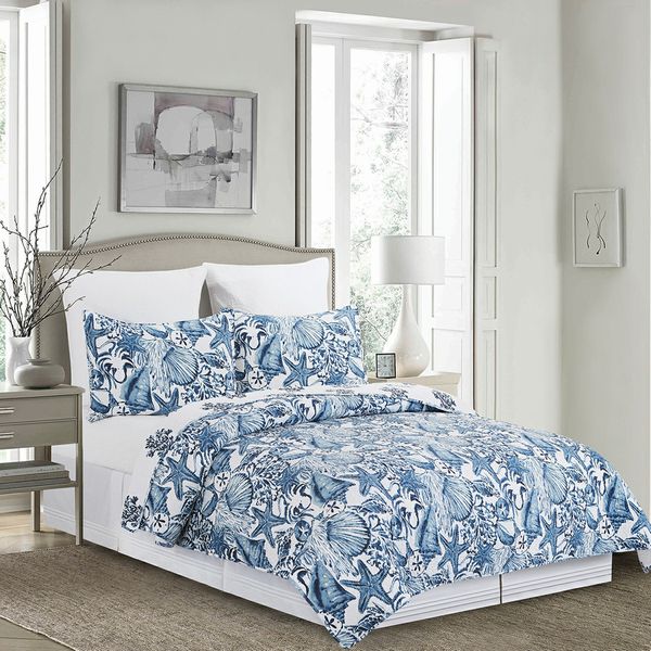 Blue Coast Shells Quilt Set- Twin